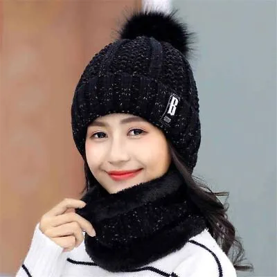 2Pcs Set Women Ladies Winter Woollen Thick Knit Hat And Scarf Set Knitted Cap UK • £6.59