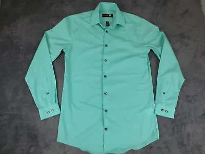 J. Ferrar Shirt Men Small Aqua Green Cotton Blend Slim Fit Long Sleeve Button Up • $8.97