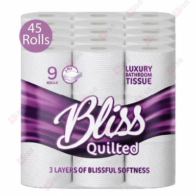 £17.95 • Buy 45 Bliss Essence Luxury Quilted 3Ply 3 Ply Bathroom Toilet Tissue Rolls Roll