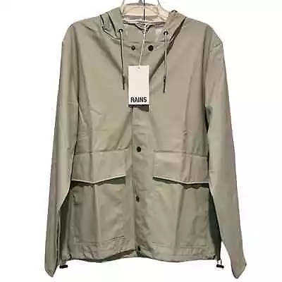 Rains NWT Unisex Short Hooded Coat Cement Waterproof Jacket Large L • $60