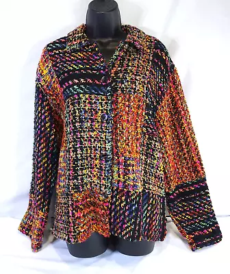 Vintage Chicos Design Blazer Womens 1 Med Tweed Blend Boucle Jacket Multicolor • $24