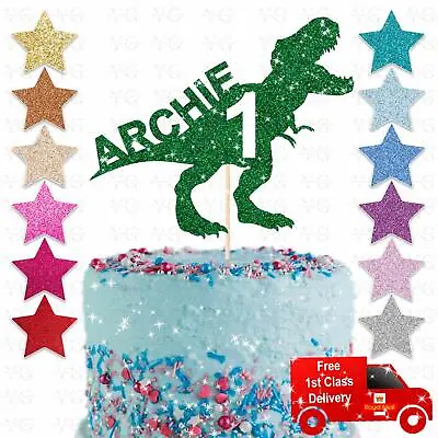 Custom Personalised Dinosaur Glitter Cake Topper Birthday T Rex Any Name Age • £2.75