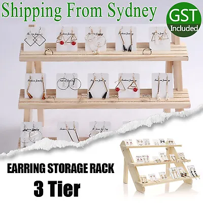 $25.59 • Buy 3 Layer Wooden Earring Display Stand Holder Jewelry Necklace Rack Organizer AU