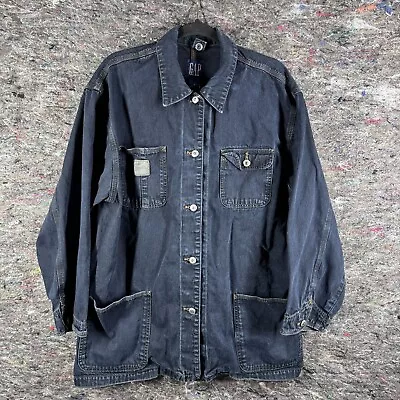 Vintage Gap Jean Jacket Mens Medium Chore Coat Dark Wash Denim Pockets • $49.99