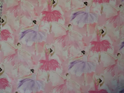 Ballerina Ballet Dancers Packed Pink Purple Glitter Cotton Fabric Bthy  • $7.35