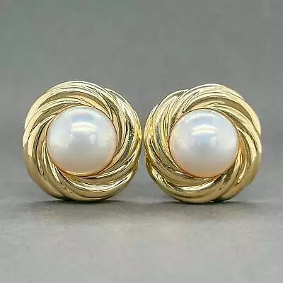 Estate Mikimoto 18K Yellow Gold Mabe Pearl Button Earrings • $3159.97