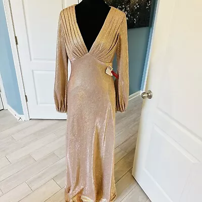 Ieena Mac Duggal Gold Metallic Long Sleeve Empire Waist Gold NWT $398 26650 Sz 6 • $150