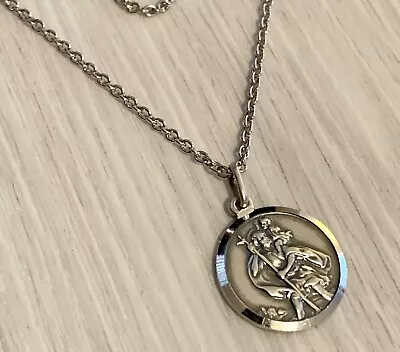 MENS Heavy 925 Sterling Silver Large SAINT CHRISTOPHER Necklace Personalised • £39.95