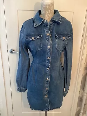 £4.25 • Buy PRETTYLITTLETHING Blue Denim Button Up Shirt Dress Size 10