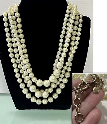 $19.99 • Buy CHUNKY Signed J.CREW Five Strand Graduated Faux Pearl Necklace 19”-21” Long