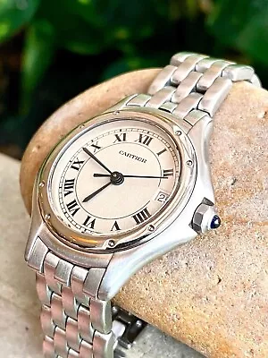 Cartier Cougar Panthere Cougar 33mm Steel Silver Dial Quartz Ladies Watch • $1450