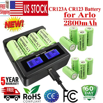2800mAh CR123A 123A Rechargeable Lithium Batteries &USB Charger For Arlo Cam Lot • $9.99