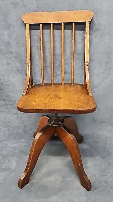 Child's Wood Swiveling School Desk Chair 1940s Vintage Back-S • $150