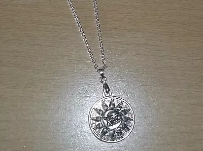 ROUND TIBET SILVER  SUN/MOON PENDANT WITH SIGNS OF THE ZODIAC & 18inch CHAIN • £1.20