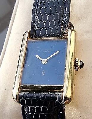 Must De Cartier Tank Gold-Plated Silver Gilt Lapis Blue Dial Manual Ladies Watch • £250