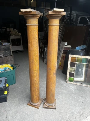 $650 • Buy Pair C1890 Vintage Victoeian Age Oak Columns Colonnade 60 3/8 X 9” Sq X 6” Shaft