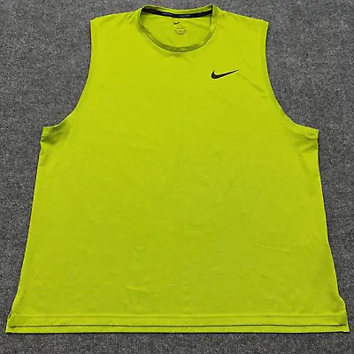 NIKE PRO Tank Mens XL Lime Green Black Swoosh Sleeveless T-Shirt Stretch Muscle • $12.63