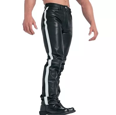 Men Black Leather Pant Slim Fit Geniune Leather Trouser Men Leather Pant • $79.99