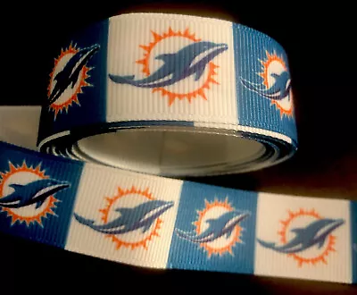 5 YARDS -  1” (25mm) NFL MIAMI DOLPHINS RIBBON BUY MORE AUCTIONS SAVE MORE S/H • $5