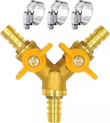 Brass 3/8 Inch O.D. Barb Three Way Shut Off Ball Valve For Propane Gas Hose Air • $16.25