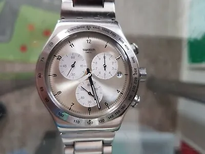 Swatch Destination Zurich Steel Mens Chronograph Swiss Wristwatch - White Silver • £349.95
