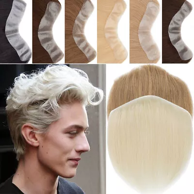 Mens Forehead Hairline Toupee Thin Skin PU Real Remy Human Hair One Piece Weft • £57.69