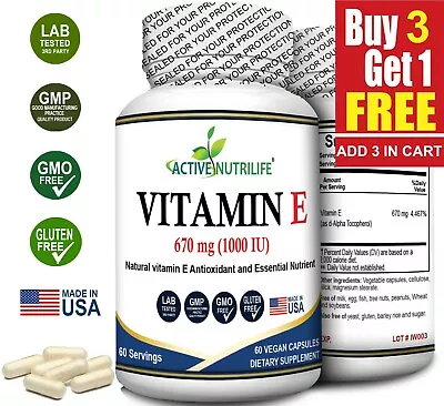 ACTIVE NUTRILIFE Vitamin E - Natural 1000 Iu 60 Vegan Capsules  Vitamin E Powder • $11.75