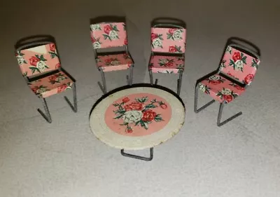 Vintage Mid Century Modern Metal Tin Litho Japan Doll Furniture Table + 4 Chairs • $9.99