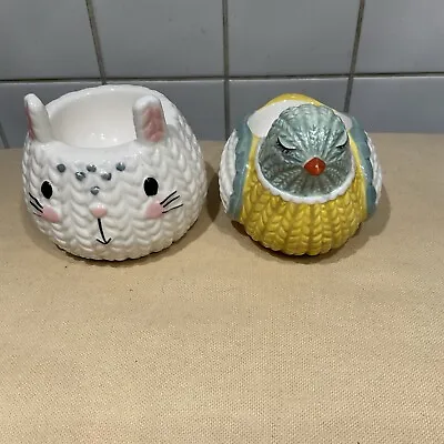 2 Retro Shabby Chic Large Eggcups Rabbit And Bird Final Price • £8