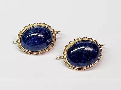 VINTAGE 14ky Gold Oval Lapis Cabochon French Wire 19 X 15mm Earrings • $179