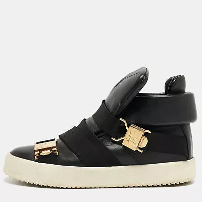 Giuseppe Zanotti Black Leather Double Buckle High Top Sneakers Size 37 • $241.50