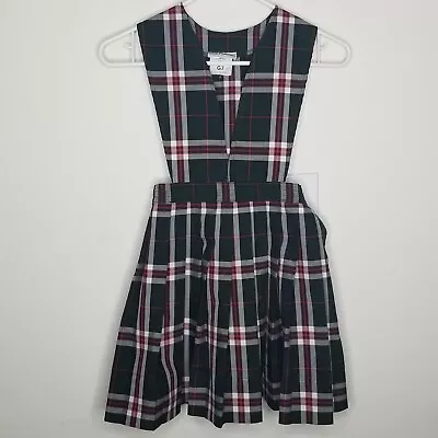 Dennis Uniform School Jumper Sequoia Green Plaid Girls 7 Pleated Skirt FLAWS • $13.99