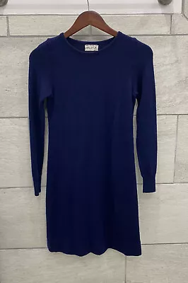 Vintage Halston Sweater Dress 100% Cashmere Blue XS Designer 1970’s Scotland EUC • $250