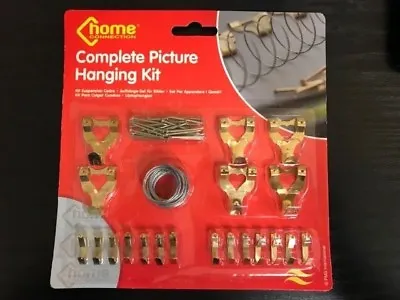 Complete Picture Mirror Frame Photo Hanging Kit Canvas Wall Hooks Nails Wire New • £2.19