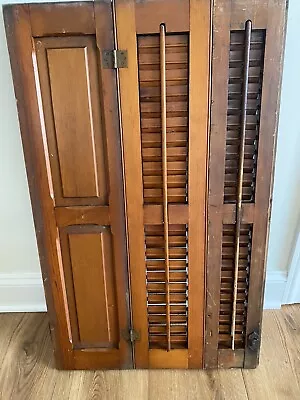 Rustic Bi-Fold Wood Louvered Panel Plantation Window Shutter Vintage Salvage • $49.99