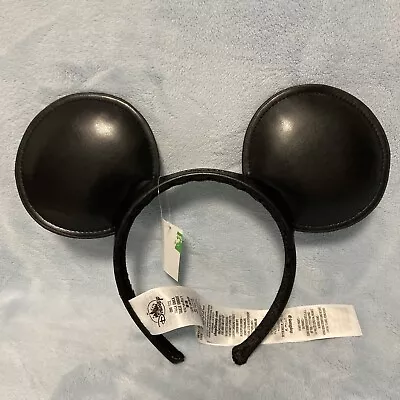 Authentic Disney Parks Mickey Mouse Ears Headband Solid Black Faux Leather NWT • $19.99
