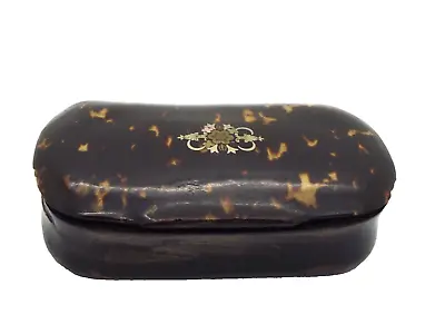 Antique Polished Horn Snuff Box Faux Tortoiseshell Lid W Silver & Gold Pique • £34.99