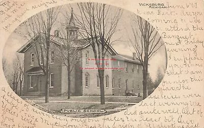 MI Vicksburg Michigan Public School Building Exterior View 1907 PM • $7.99