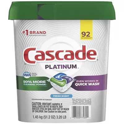 Cascade Platinum Dishwashing Pacs 92 Ct Fresh Scent Dishwasher Detergent Clean • $49.94