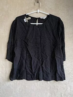 Veronika Maine Casual Blouse Top Size 14 Womens Black White Dots Long Sleeve • $29