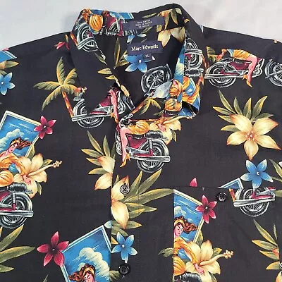 Hawaiian Shirt Aloha Men's XL All-Over Woman On Motorcycle Tropical Marc Edwards • $9.50