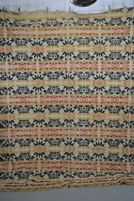 $475 • Buy Antique Coverlet Three Color Cream Blue Red Gold Signed Bell 1861 New Hamburg
