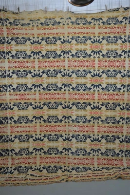 $385 • Buy Coverlet Three Color Cream Blue Red Gold Signed Bell 1861 New Hamburg Antique
