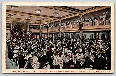 Interior~New York City~Churchhills Restaurant On Broadway~PM 1913~Vtg Postcard • $3.70