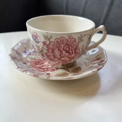 Johnson Brothers Rose Chintz Floral Teacup & Saucer Set Red Stamp 16 Available • $9.99