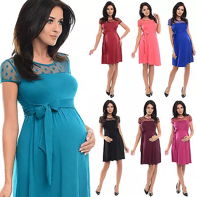 £9.98 • Buy Purpless Short Sleeved Maternity And Pregnancy Dress With Polka Dot Lace D004