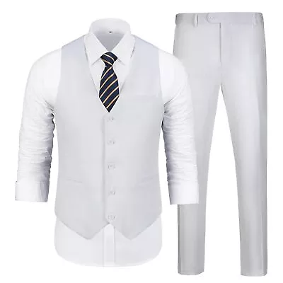 Holivyer Mens Suits Slim Fit 2 Piece Suit Set White Casual Linen Wedding Suit • $41.24