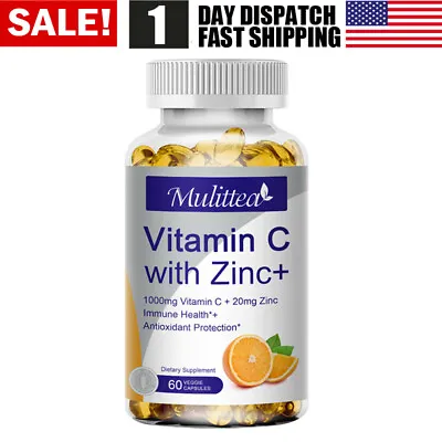 Vitamin C Capsules 1000Mg With Zinc Powerful Immune Support Antioxident 60 Caps • $11.76