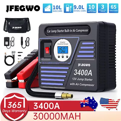 JFEGWO 3400A Car Jump Starter 150PSI Air Compressor Starting Battery Power Bank • $131.59