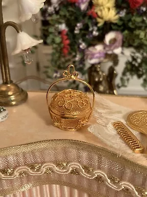 Dollhouse Miniature Gold Filigree Basket  • $9.99